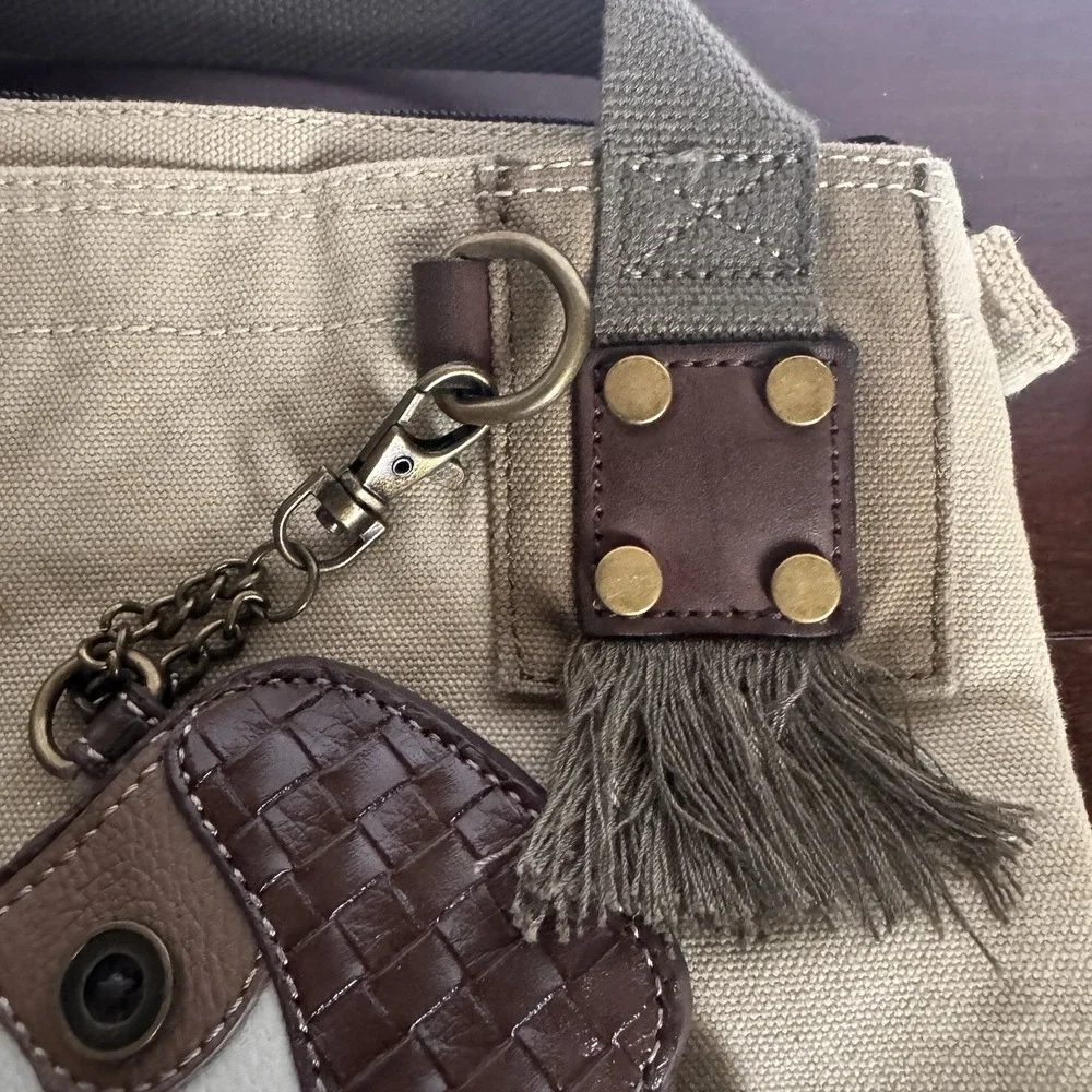 Chala Purse Handbag Sand Canvas Crossbody with Key Chain Tote Bag Puppy Dog